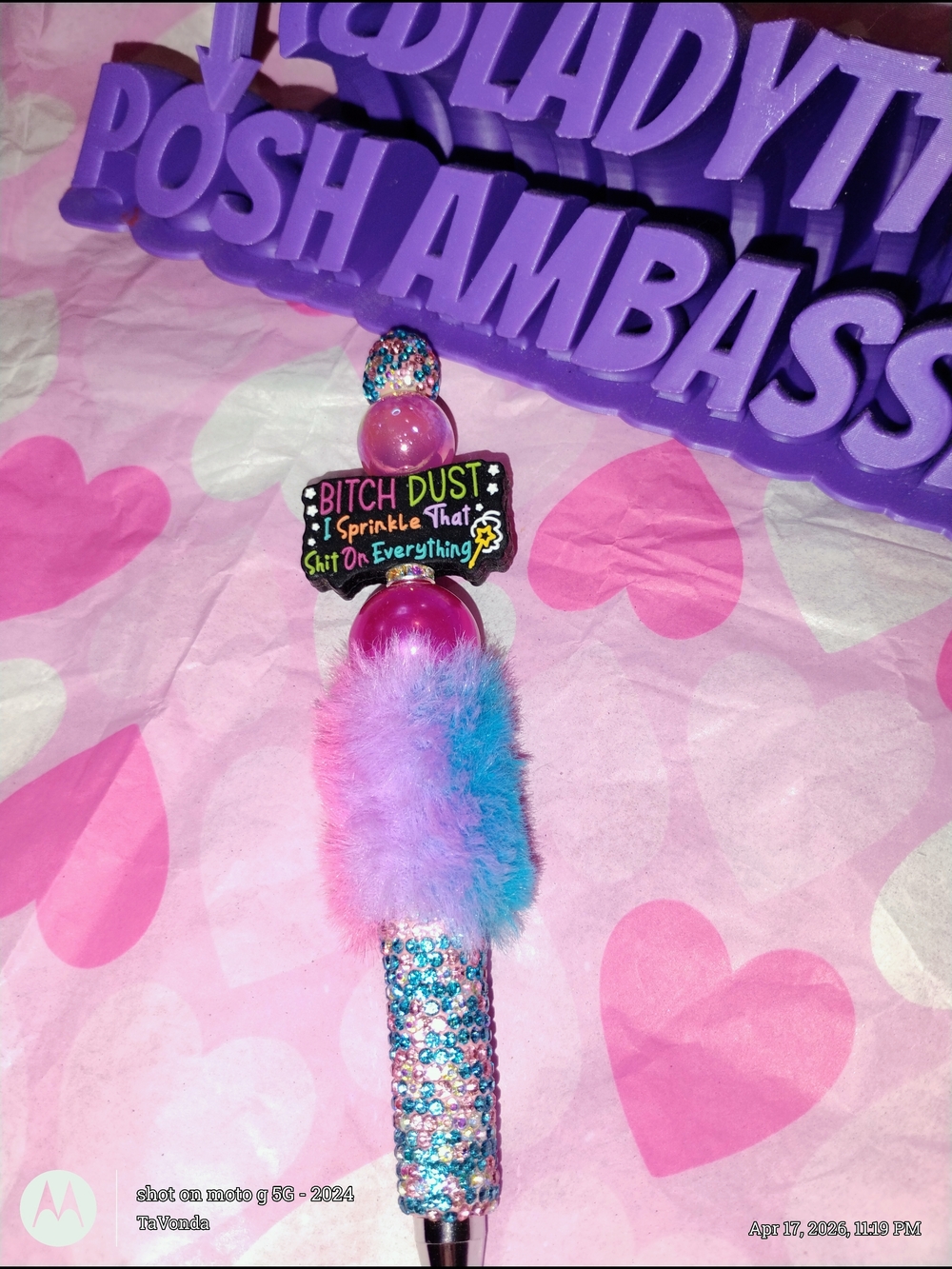💋GIFTED***Glitter Pom-Pom Ballpoint Pen - Purple & Blue